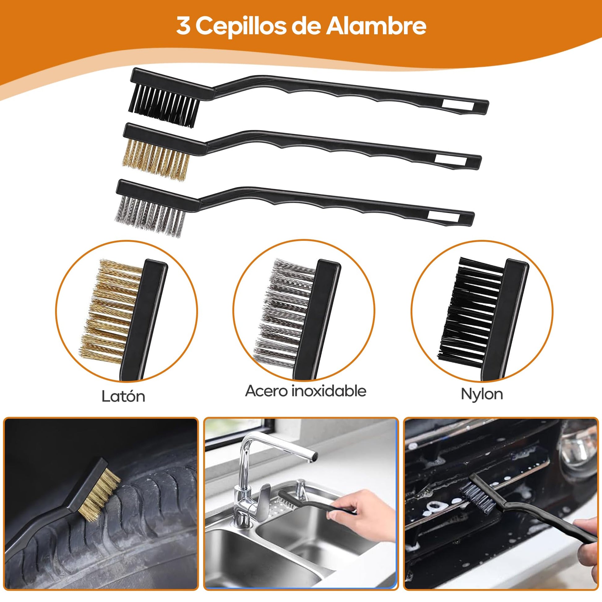 Juego de Cepillos RONLADO Negro para Limpieza de Coches y Detallado para Hombre