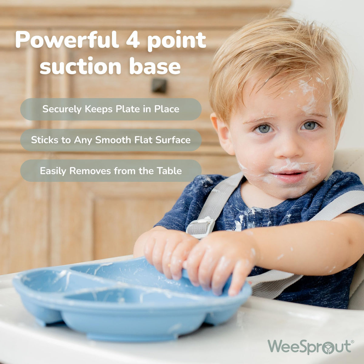 Placas de succión WeeSprout para bebés y niños pequeños - 100% silicona, vajilla que se mantiene en su lugar, diseño dividido para comedores exigentes, aptas para microondas y lavavajillas, paquete de