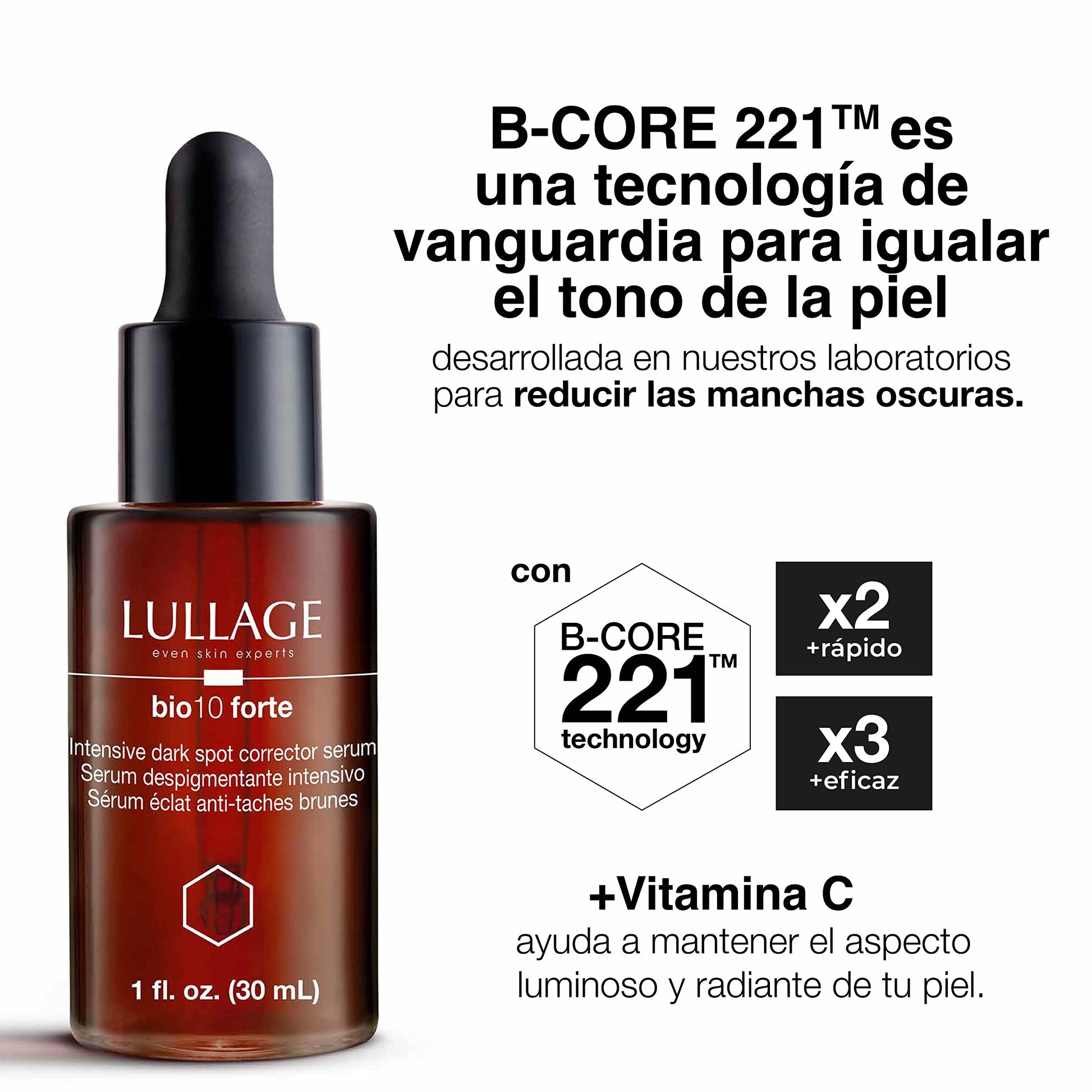 LULLAGE, Bio 10 Forte, Dropper, Suero Despigmentante Intensivo en Gotero, para Todo Tipo de Piel, Anti-manchas Facial, con Vitamina C, 30 ml