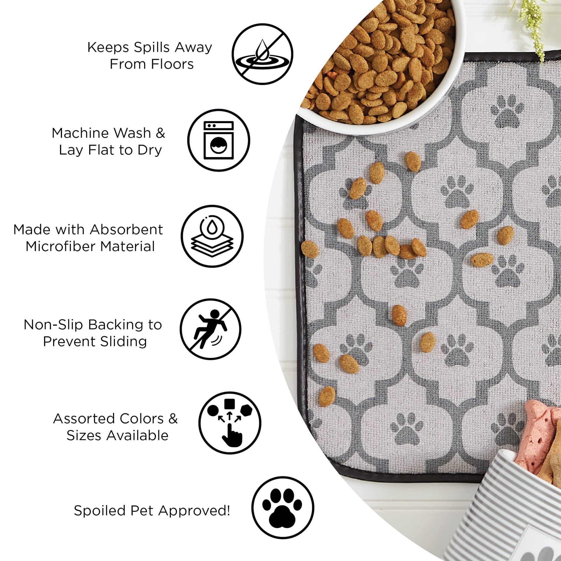 Bone Dry DII Lattice Paw Print Pet Mat for Food, Water, Treats in Microfiber for Maximum Absorbency - Gray,12x18
