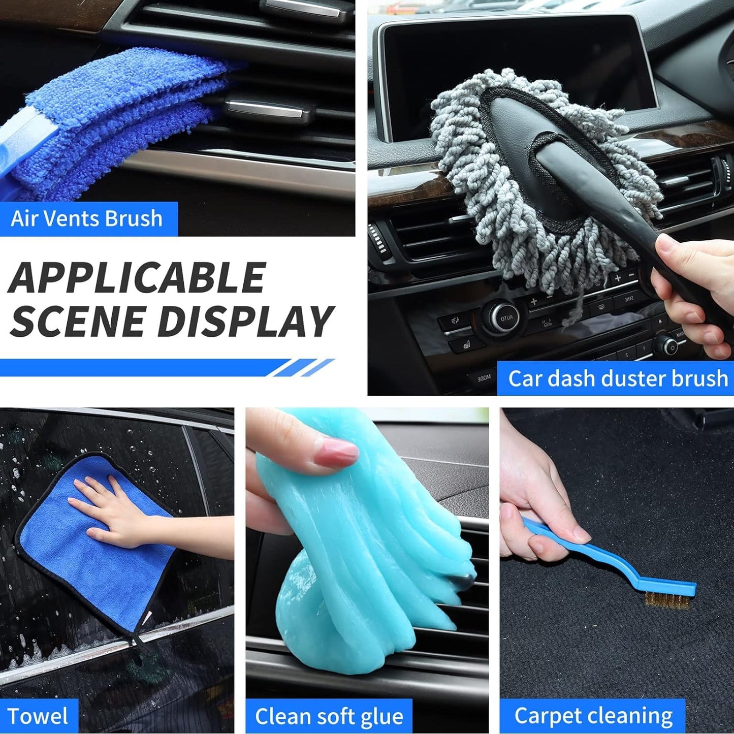 CYANBAMBOO 17 piezas kit de detalles de coche, kit de limpieza de coche con aspiradora de mano de alta potencia, juego de cepillos de detalles, herramienta de limpieza de parabrisas, toallas de