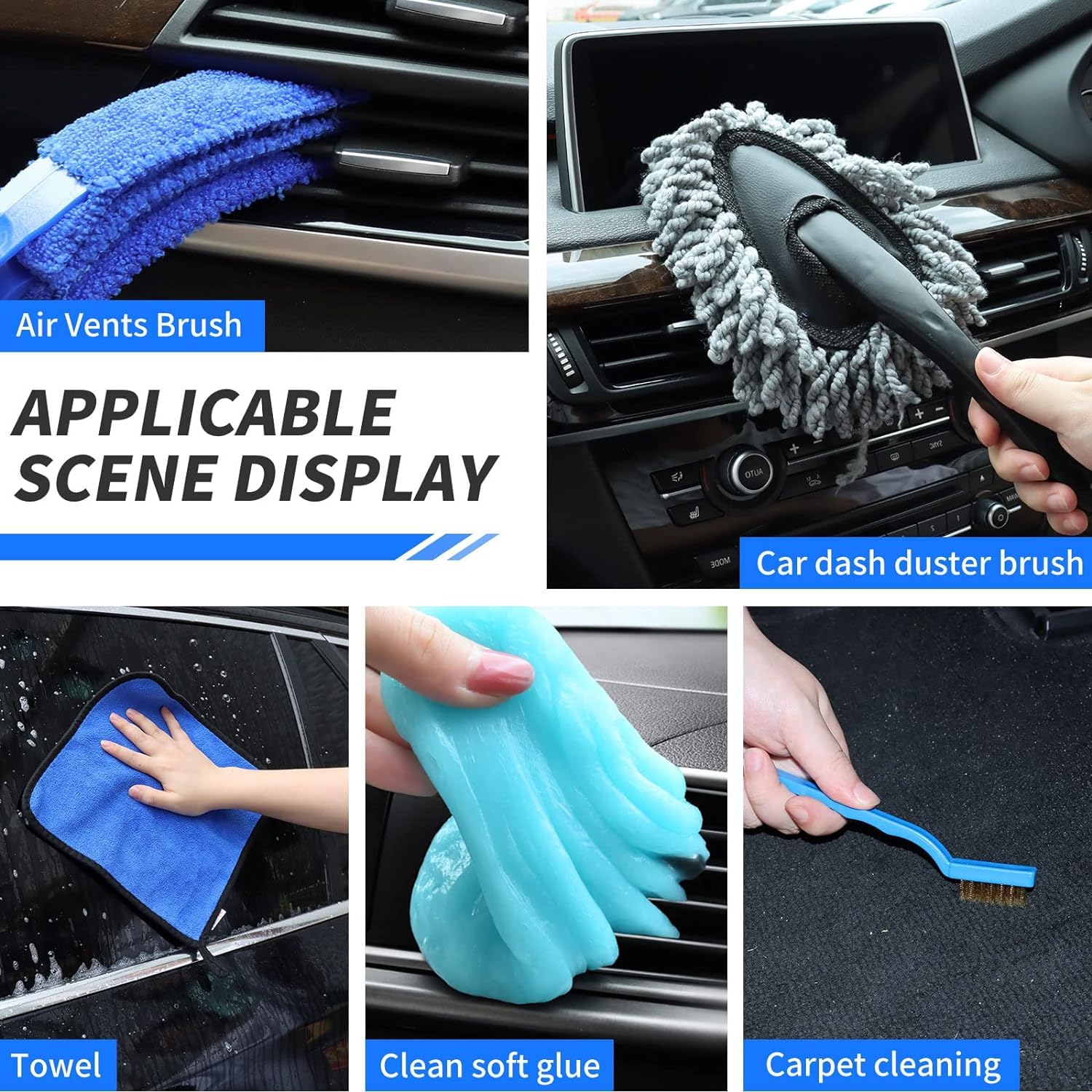 CYANBAMBOO 17 piezas kit de detalles de coche, kit de limpieza de coche con aspiradora de mano de alta potencia, juego de cepillos de detalles, herramienta de limpieza de parabrisas, toallas de