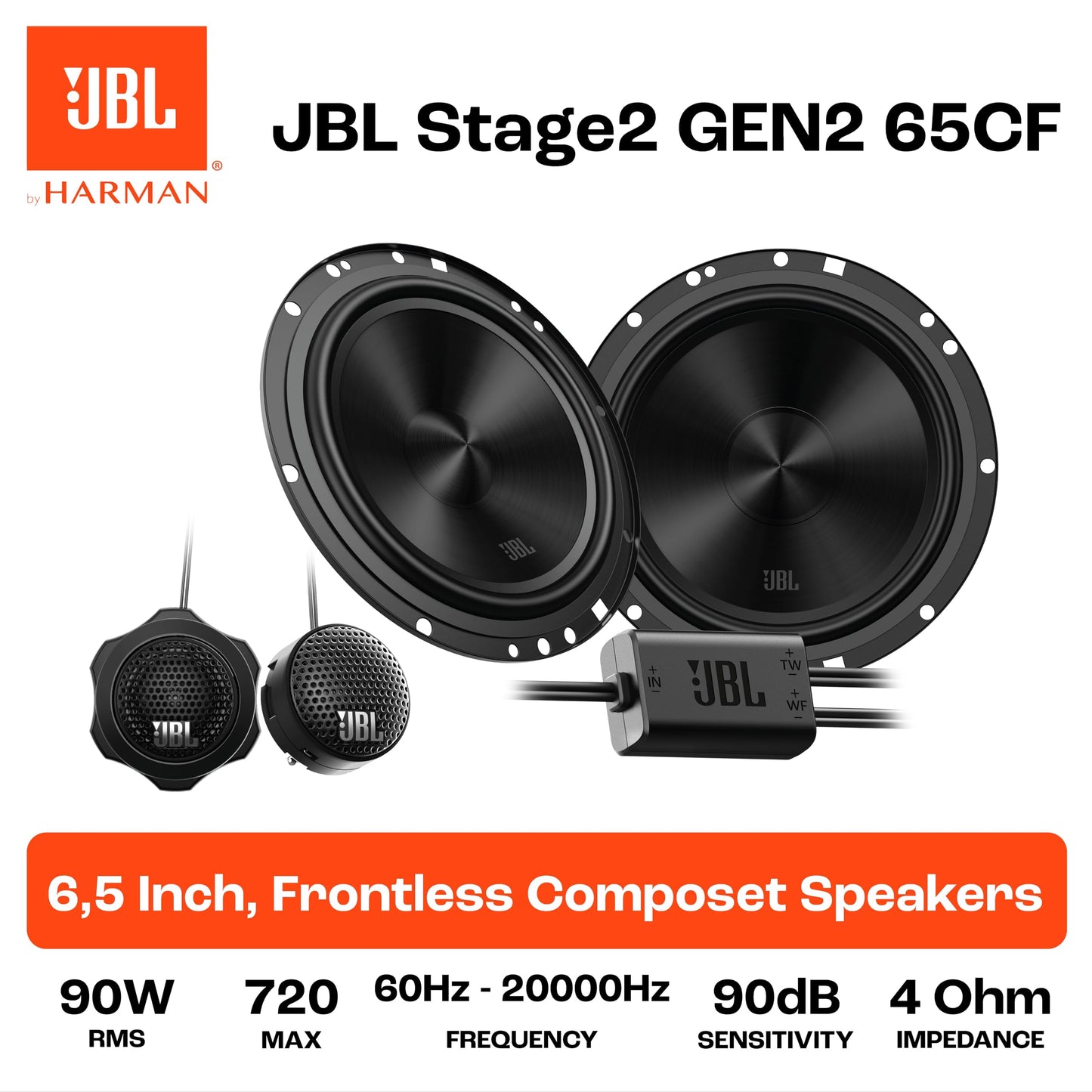 JBL Stage2 GEN2 65CF - Altavoces para Coche (165 mm, 2 woofers y 2 tweeters)