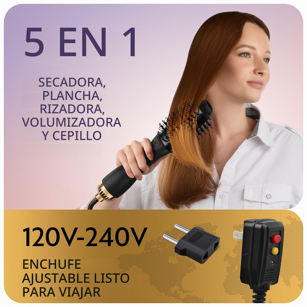 Cepillo Profesional OMOteam Oro Negro Secador y Volumizador para Mujeres