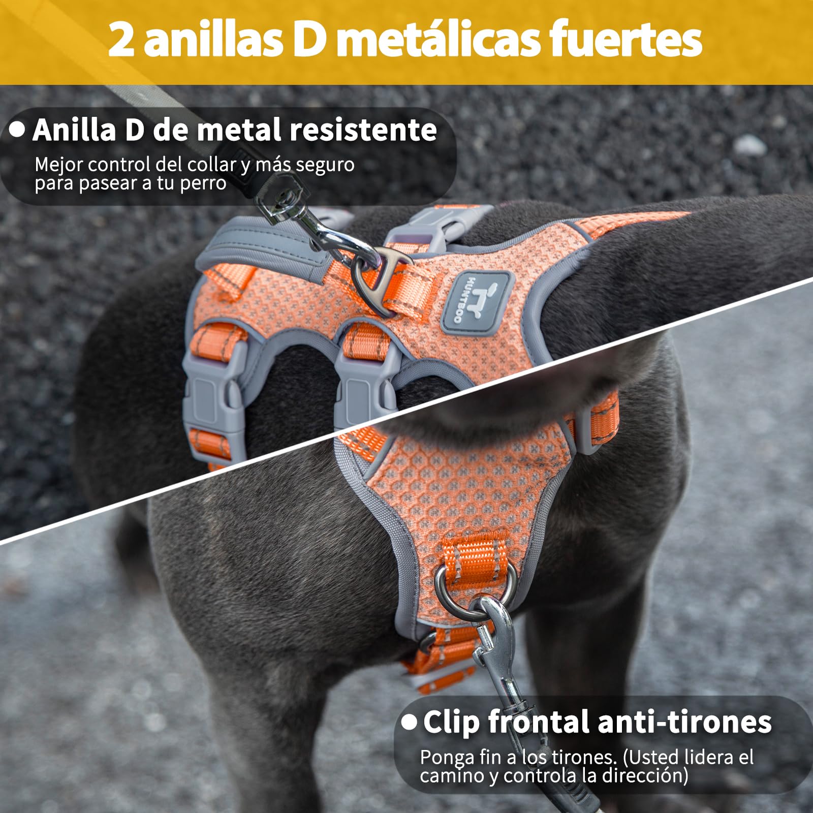 Arneses para perros a prueba de fugas, arnés seguro para perros sin escapes, arnés totalmente reflectante con asa acolchada, transpirable, chaleco ajustable para perros grandes de paseo(Naranja,L）