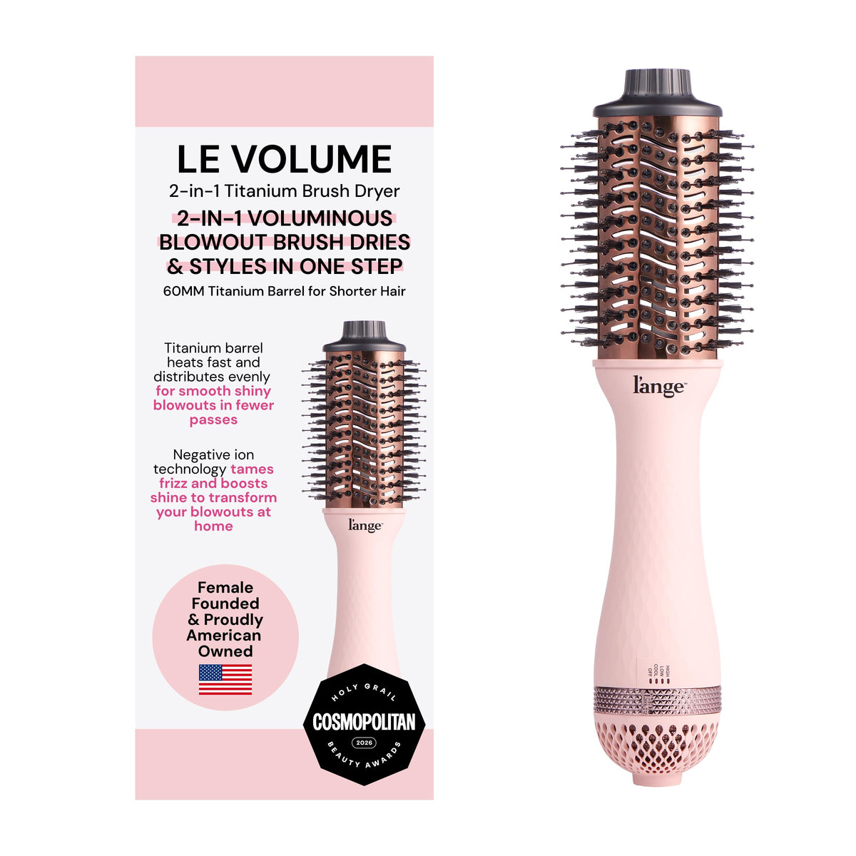 Cepillo Secador L'ANGE HAIR Titanio 2 en 1 Le Volume Ovalado Antifrizz para Cabello