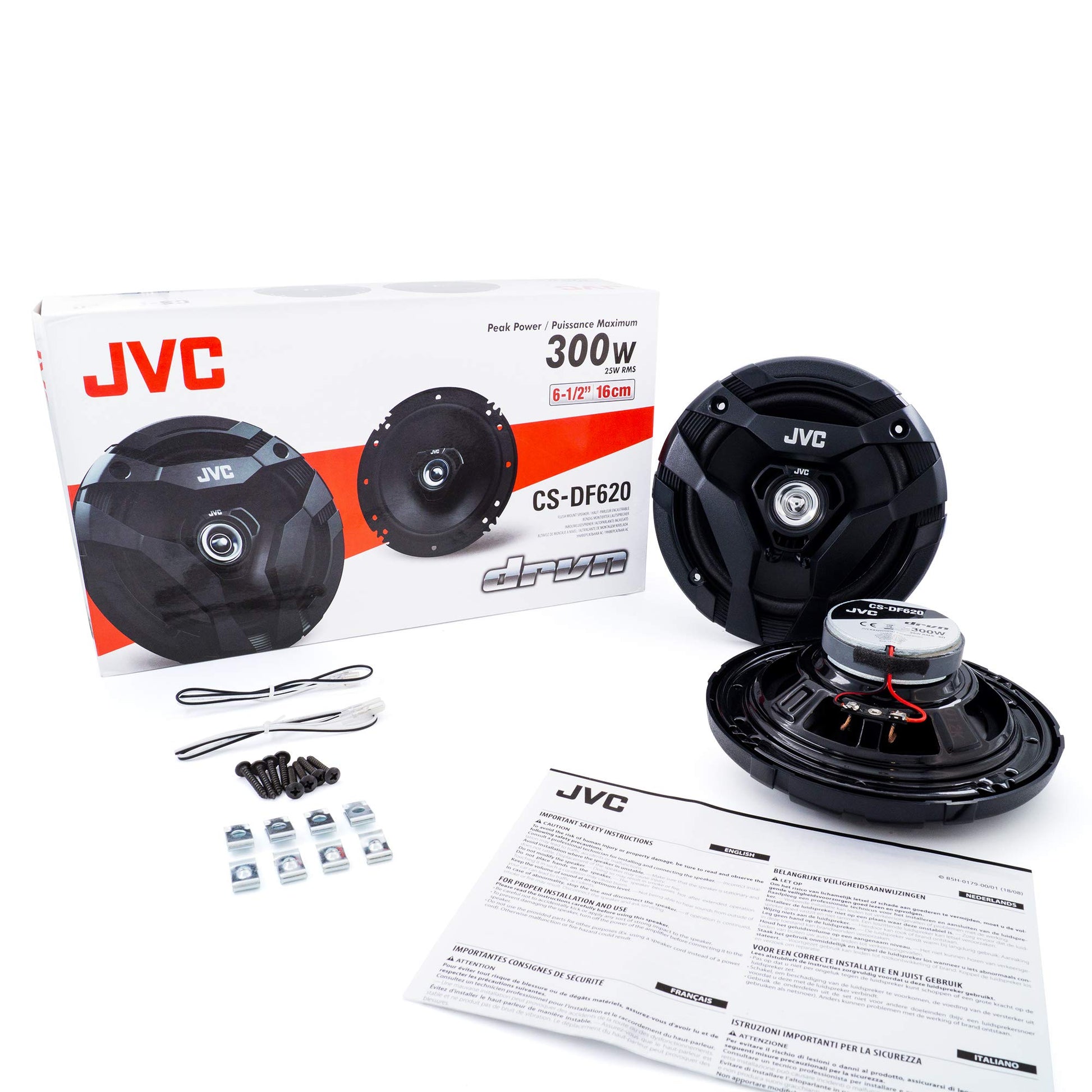 JVC CS-DF620 bocinas para carro, medida de 6.5 pulgadas, potencia por par, 150 W cada uno, rango completo, 2 vías, se venden en pares, color negro