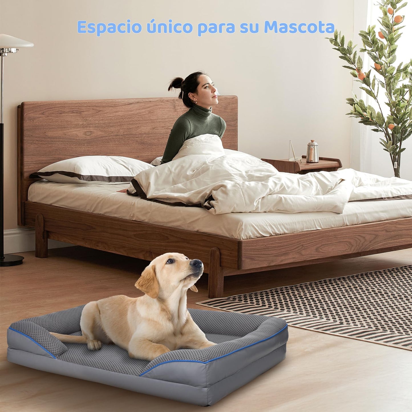 Cama Ortopédica para Perro Mediano wishkit Gris con Fondo Antideslizante y Bordes Acolchados