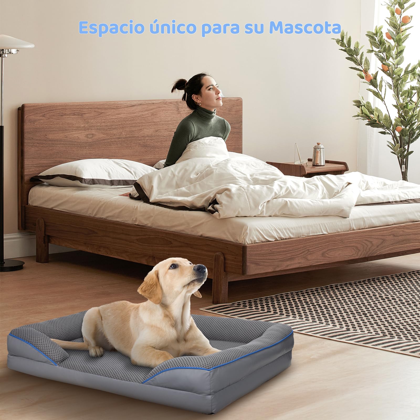 Cama Ortopédica para Perro Mediano wishkit Gris con Fondo Antideslizante y Bordes Acolchados