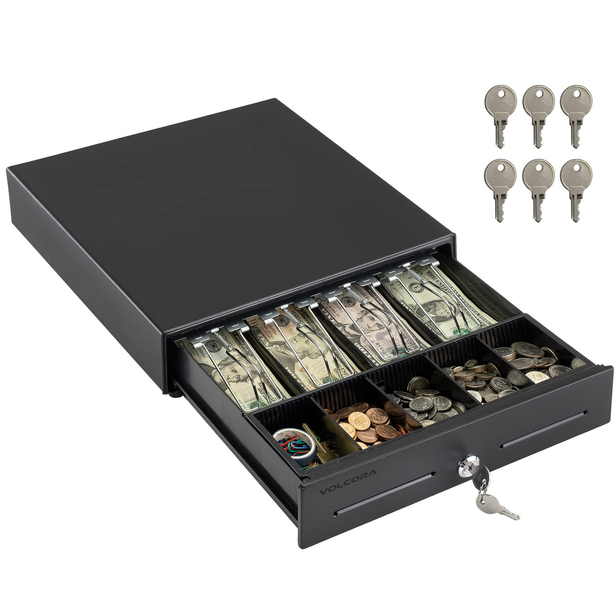 Cajón Electrónico Volcora Negro 13 Pulgadas con Bandeja de Efectivo para Sistema POS