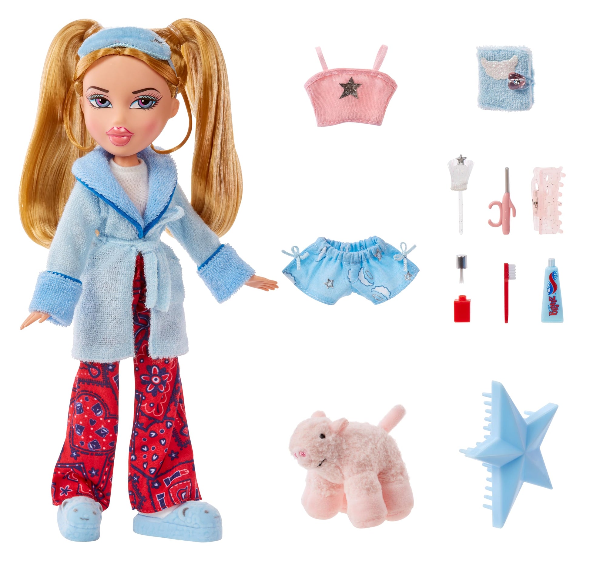Bratz Fiesta de Pijamas - Muñeca de Moda Cloe - con 2 Conjuntos de Pijamas, Animal de Peluche y Accesorios - Apta para Niños y Coleccionistas