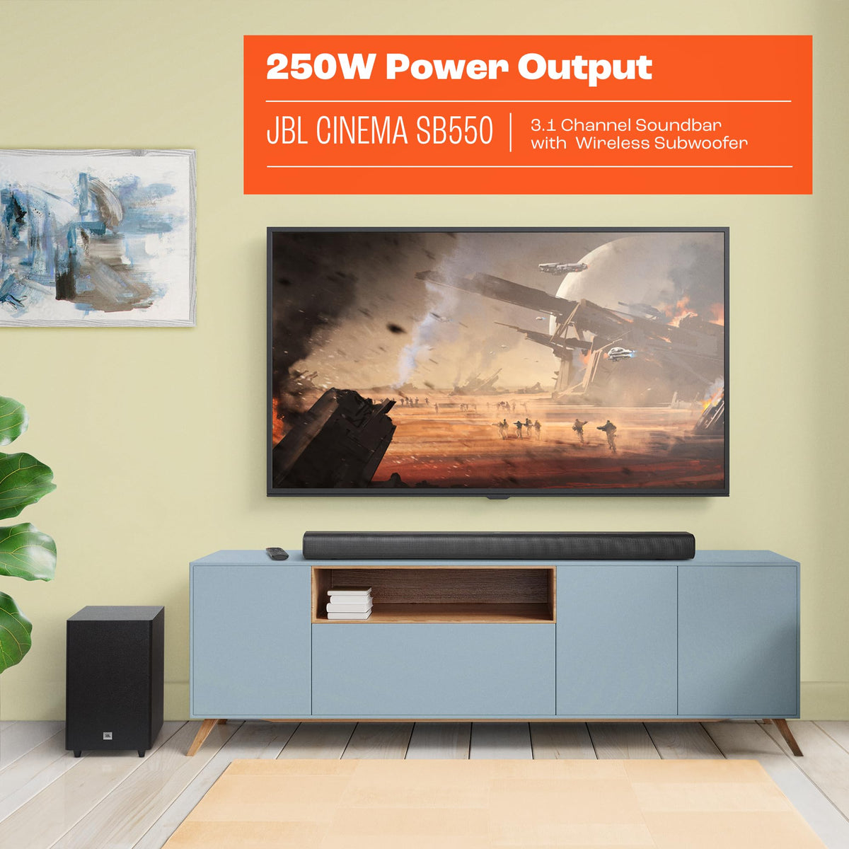 Barra de Sonido JBL Cinema SB550 Negro Bluetooth 3.1 con Subwoofer y Dolby Audio 250W HDMI eARC
