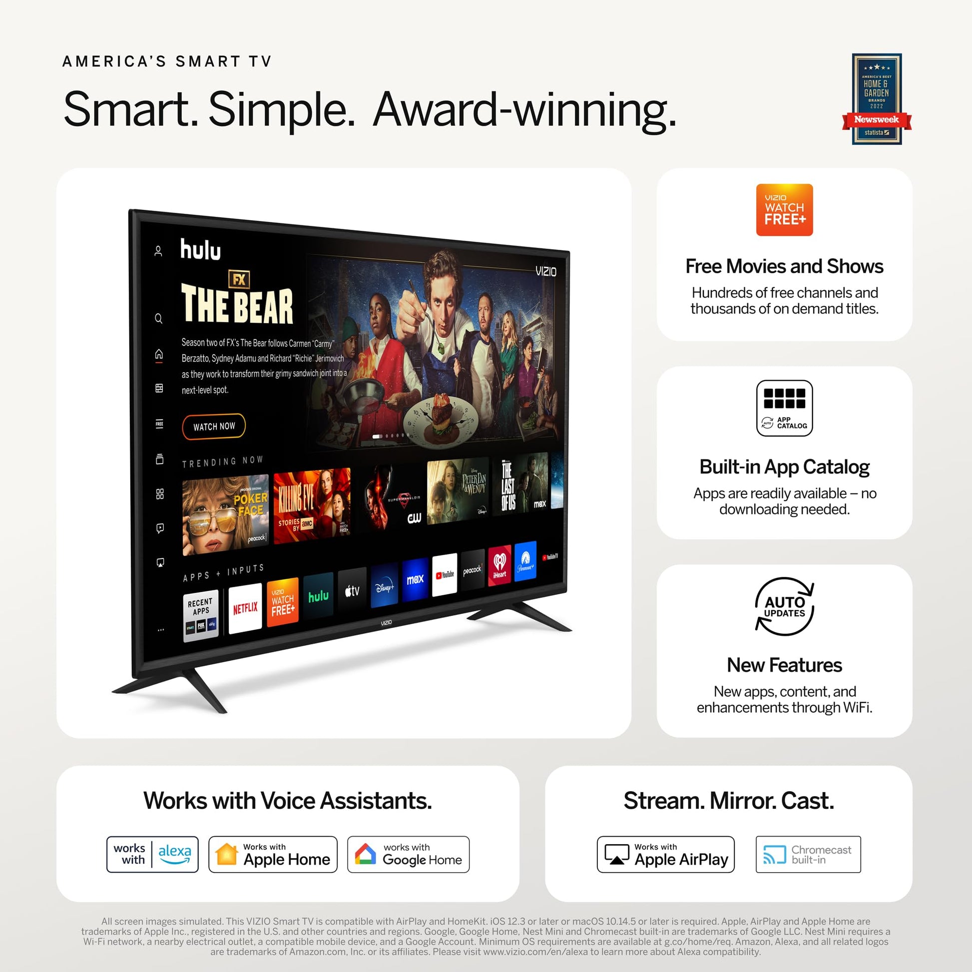 Smart TV VIZIO D 24 Pulgadas 720p Apple AirPlay Chromecast Alexa Integrado Modelo 2021