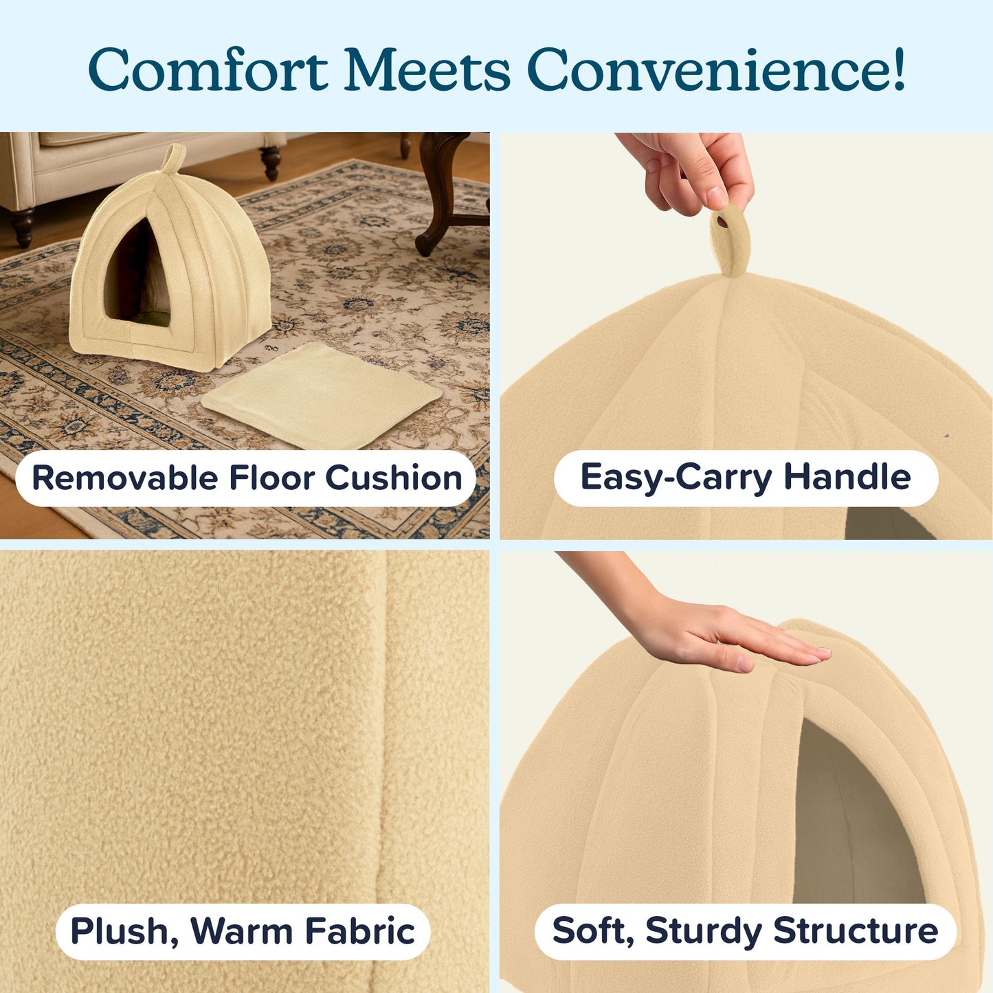 Petmaker Cat Pet Bed, Igloo, Soft Indoor Enclosed Covered Tent/House for Cats, Kittens and Small Pets with Removable Cushion Pad