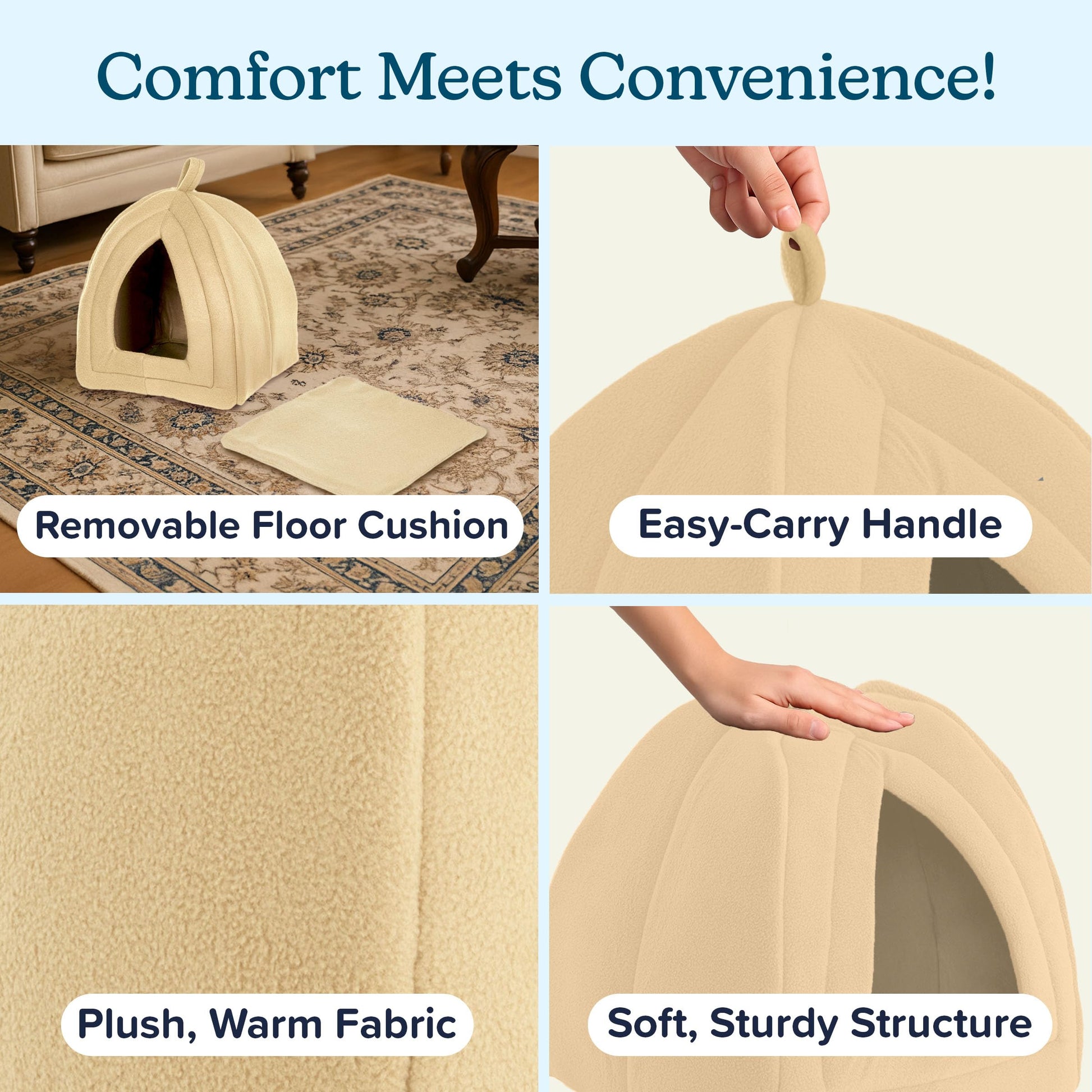 Petmaker Cat Pet Bed, Igloo, Soft Indoor Enclosed Covered Tent/House for Cats, Kittens and Small Pets with Removable Cushion Pad