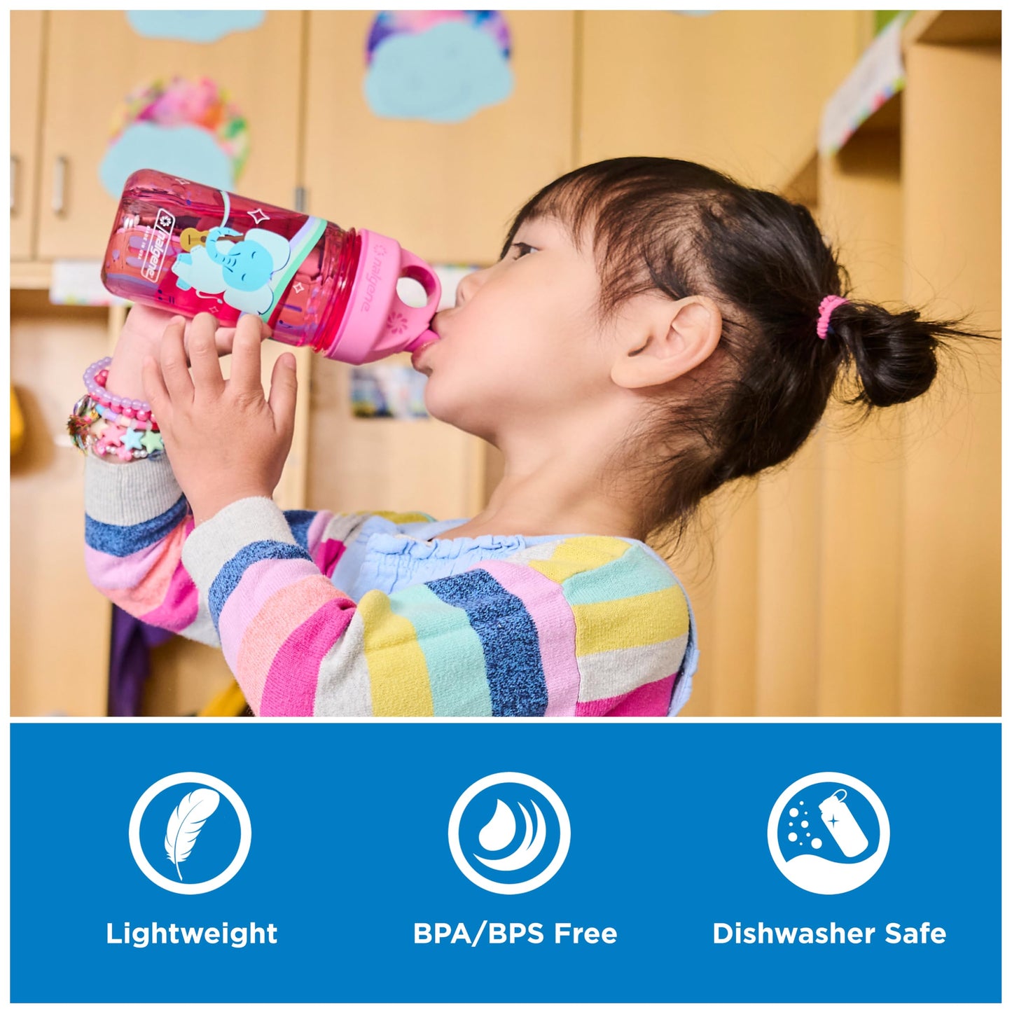 Nalgene Kids Sustain Grip-N-Gulp - Botellas de agua fabricadas con material derivado de 50% residuos de plástico (utilizando balance de masa certificado ISCC), taza para sorber a prueba de fugas,
