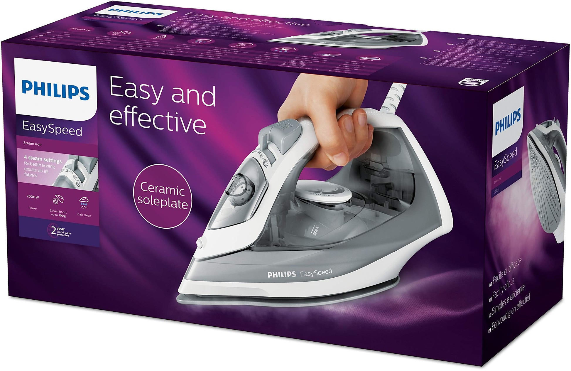 Plancha de Vapor Philips Gris Suela de Cerámica 2000W