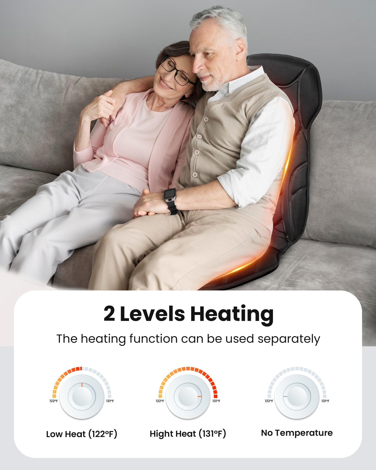 COMFIER Cojín de masaje para asiento, masajeador de espalda con 8 nodos de masaje y 5 modos, almohadilla de masaje para silla ajustable con calor para oficina en casa, almohadilla de silla con calef