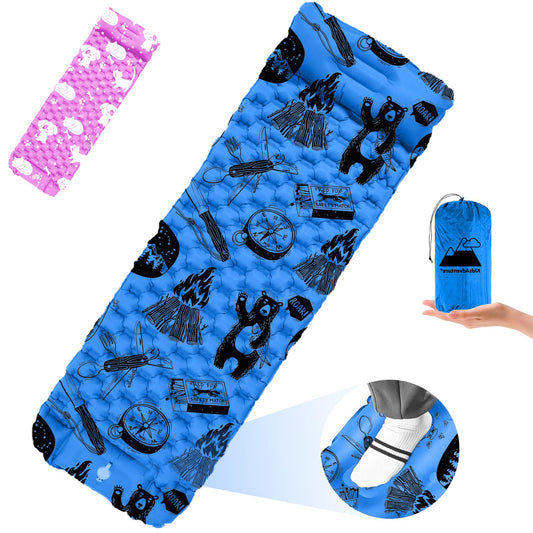 Almohadilla de dormir inflable para niños, niños pequeños y jóvenes, colchón de aire con bomba integrada, tapete de dormir ultraligero de 5 pies 5 pulgadas con almohada para camping, fiestas de