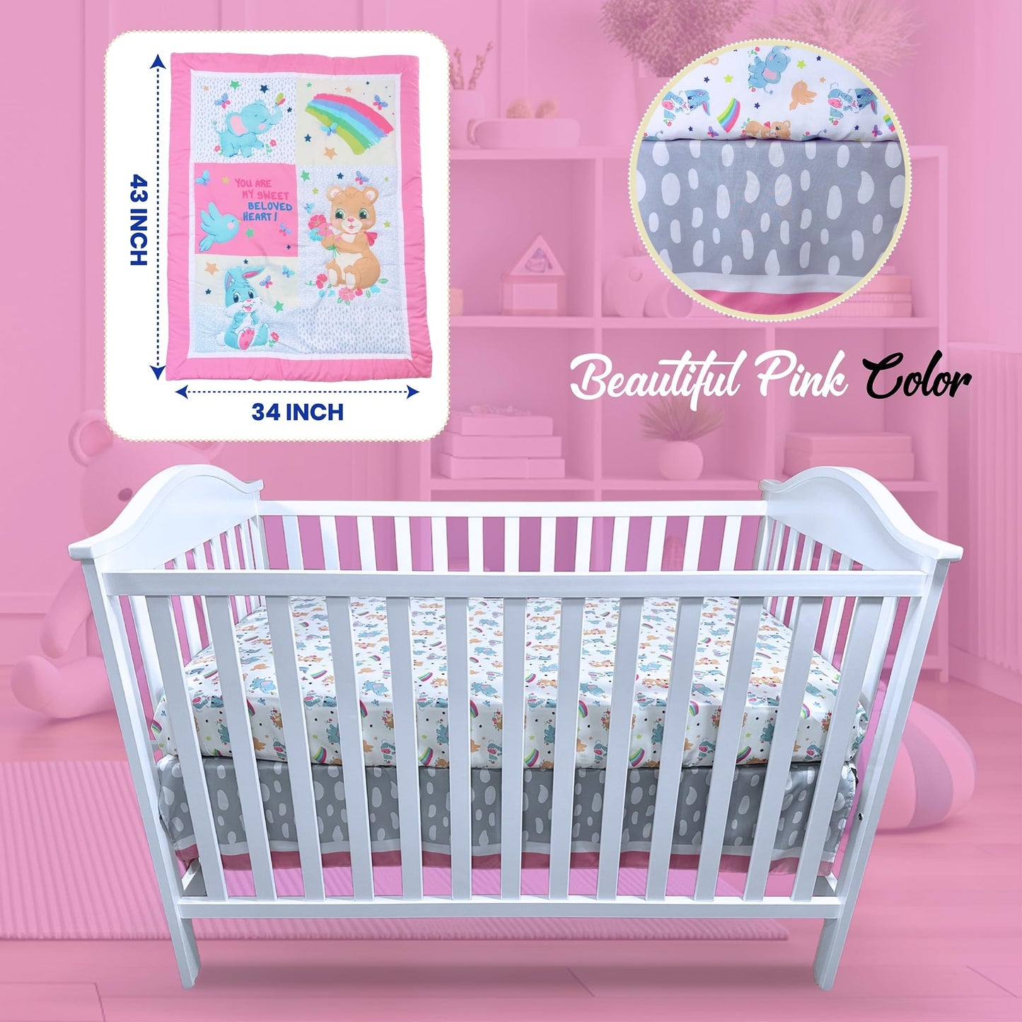 TrenD'Lay - Juego de ropa de cama para cuna de bebé y niña, juego de edredón de cuna para niñas, juego de cama de bebé, juego de cama de cuna para niña.