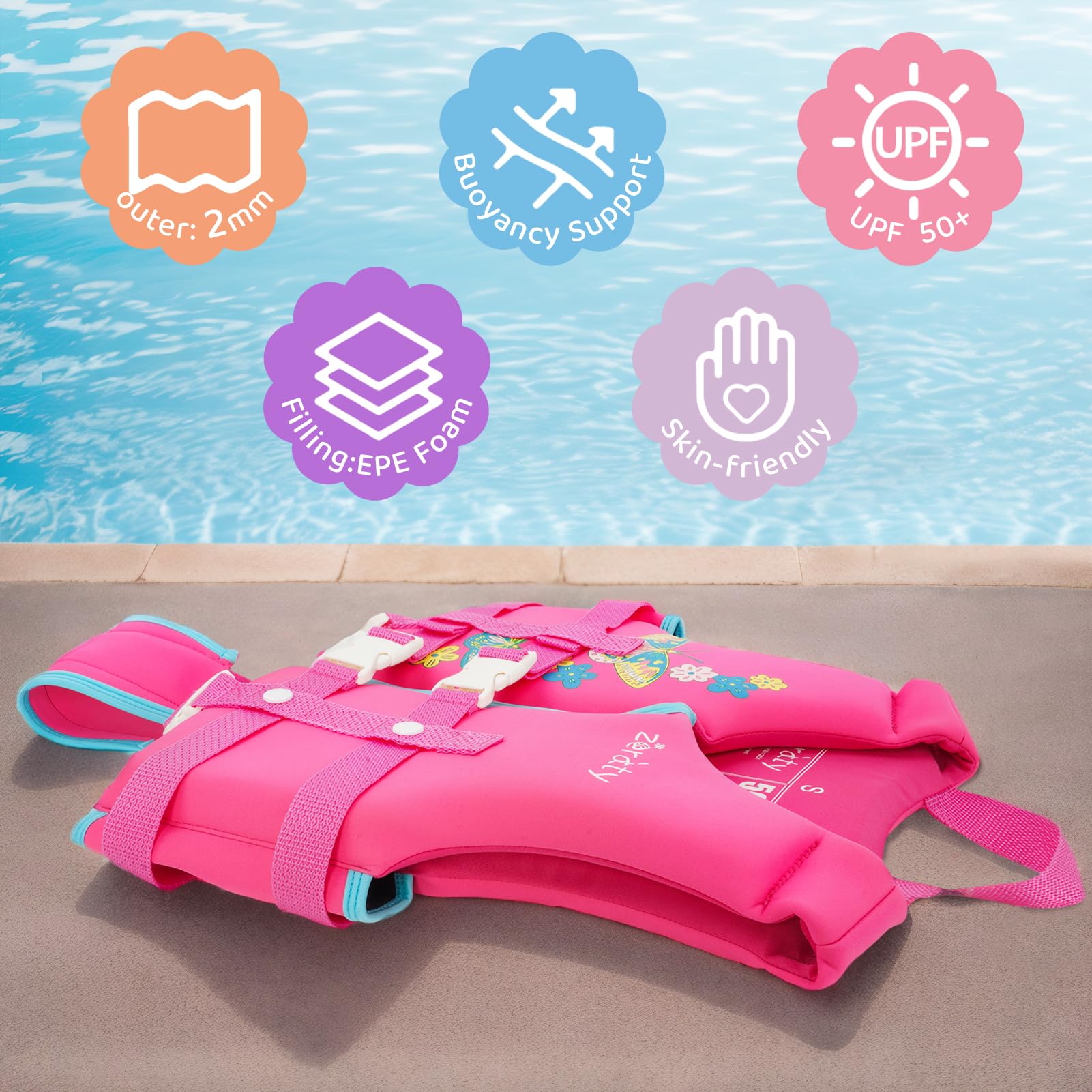 Chaleco de Natación Zeraty Rosa Neopreno para Niños 1-9 Años 8-35 kg