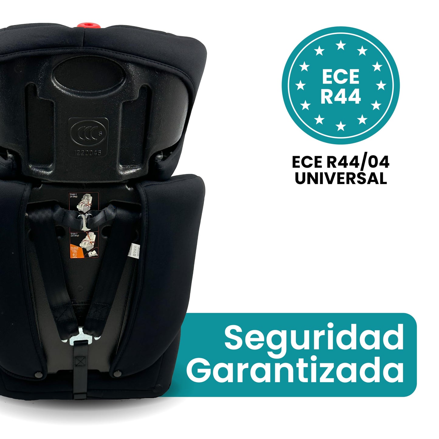 Amulay | Autoasiento para Bebe de 9 a 36 kg | Booster Car Seat con Arnés de 5 puntos, Respaldo Reclinable, Cojín elevador y Reposa cabezas ajustable | Color Negro