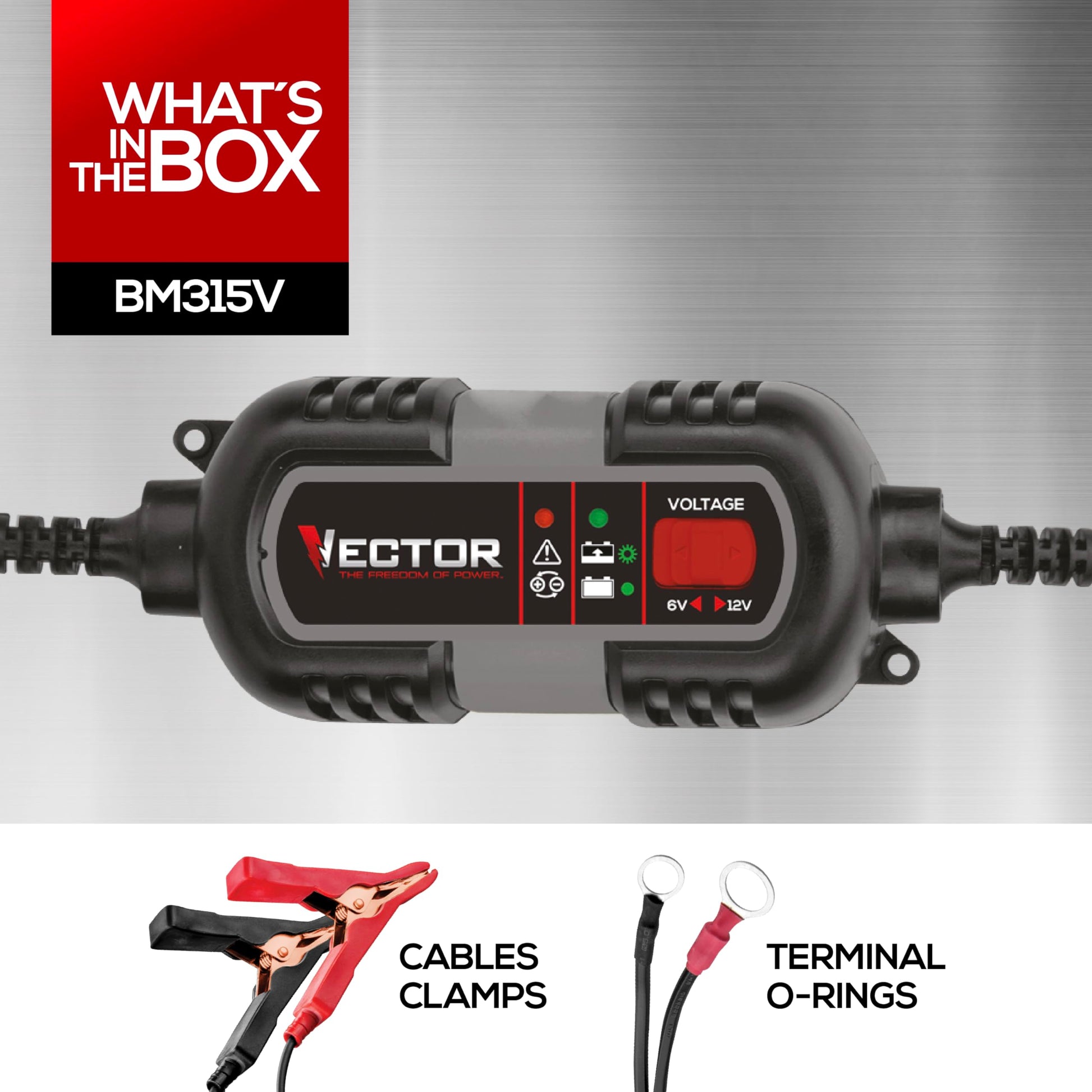 Vector Cargador de batería de 1,5 amperios, mantenedor de batería, Cargador de Trucos, BM315V, 6V y 12V, Totalmente automático