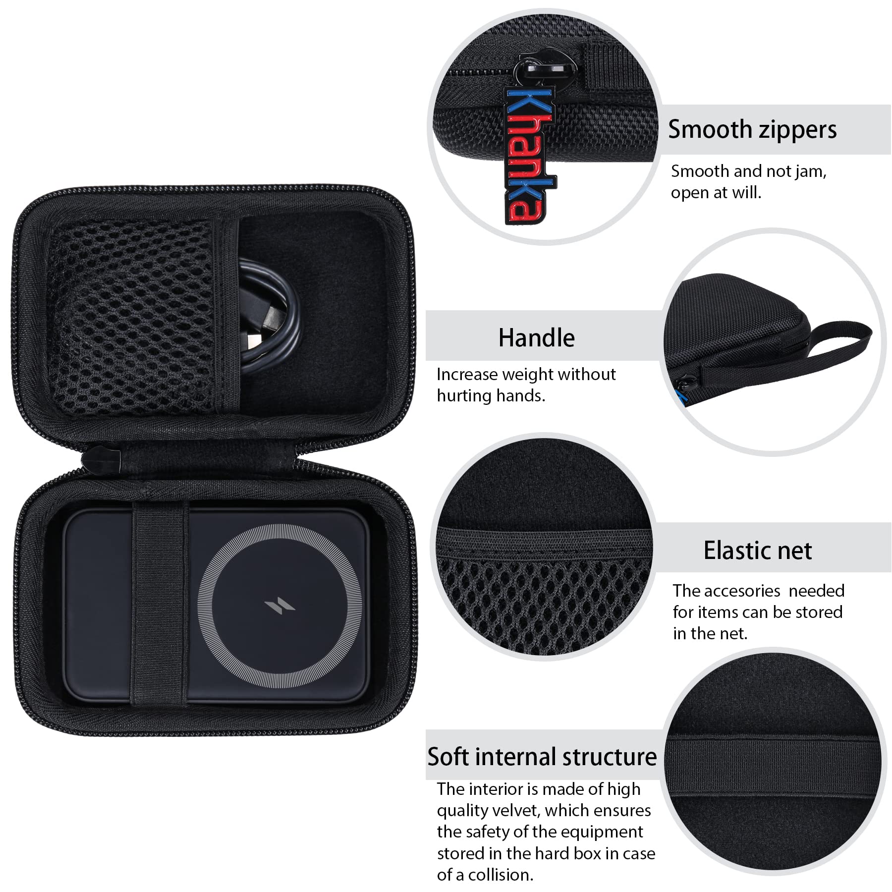 Carcasa Rígida Khanka Negro para Batería Magnética Anker 621/622/633 MagGo