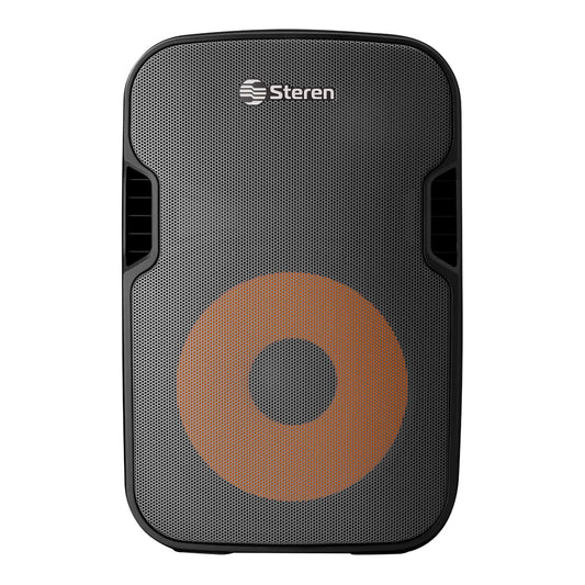 STEREN BAF-1555BT Bafle 15" 3000 W PMPO Bluetooth woofer y Tweeter, MP3 por microSD o USB, Entrada AUX RCA, 6,3 mm para Mic, Crossover, Salida Speakon, Ruedas y agarraderas, Orificio para Pedestal