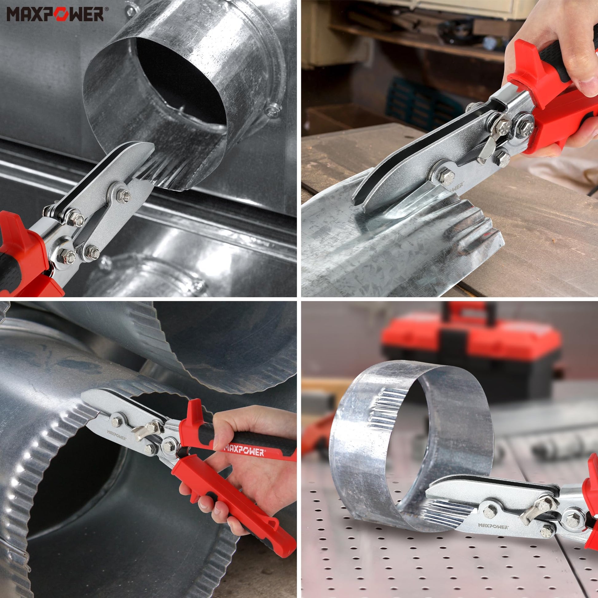Crimpadora de chapa metálica MAXPOWER, crimpadora de tubos de 5 cuchillas, crimpadora manual de 9,8" para conductos de acero de calibre 24 y acero inoxidable de calibre 26, bajantes y tubos de estufa