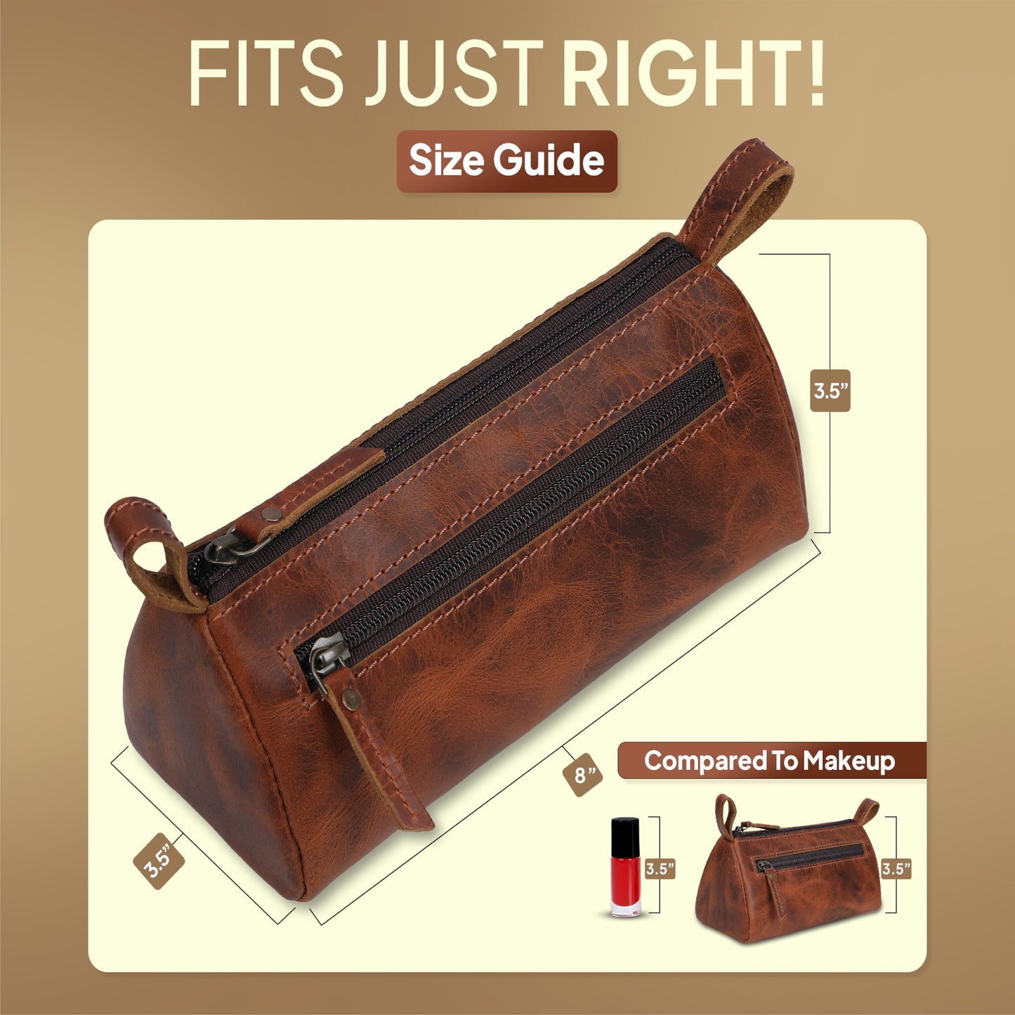 TheAntiq - Bolsa de maquillaje de piel bronceada (8 x 3.5 x 3 pulgadas) - Estuche pequeño para cosméticos para bolso, estuche de maquillaje multiusos con cremallera para viajes o regalo, organizador