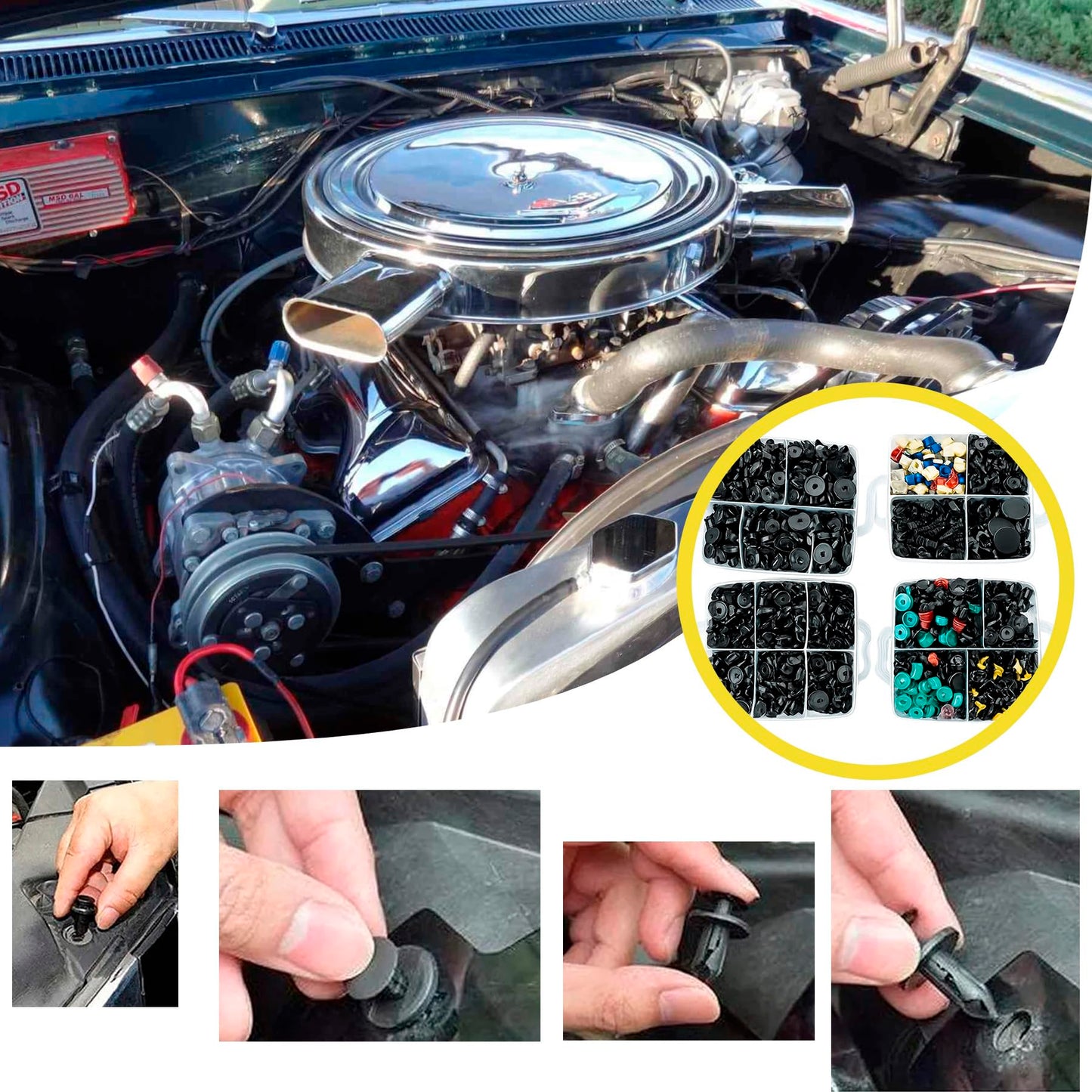 Kit de Remaches Automotriz Universal con Estuche y Herramientas, Surtido en Múltiples Tamaños