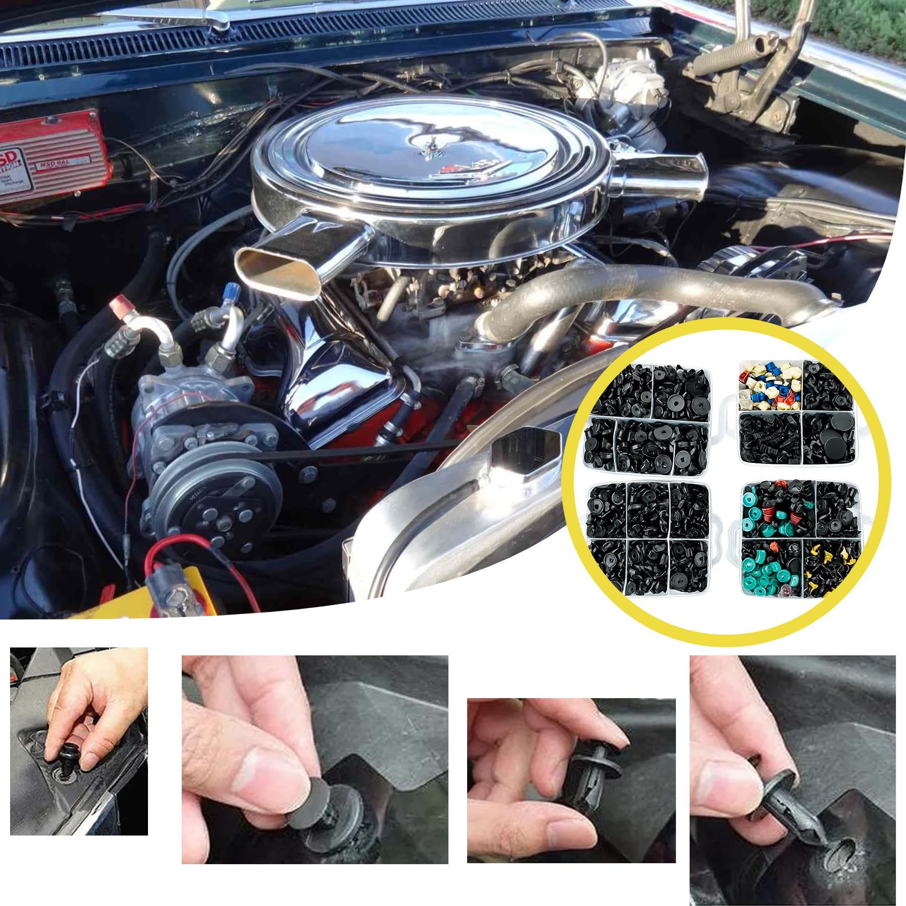 Kit de Remaches Automotriz Universal con Estuche y Herramientas, Surtido en Múltiples Tamaños