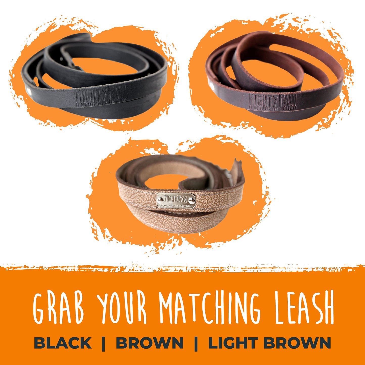 Mighty Paw- Collar de cuero para perro | Piel auténtica desgastada y una hebilla de metal fuerte. Súper suave para máxima comodidad. Aspecto de diseñador moderno para mascotas pequeñas, medianas, grandes y XL (marrón)