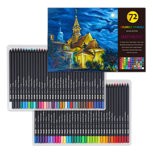 HIFORNY - Lápices de Colores Edición Negra Premium para Colorear Adultos - 72 Lápices de Colores con Pigmentos Suaves, Núcleo Suave para Artistas, Suministros de Arte para Dibujo para Adultos