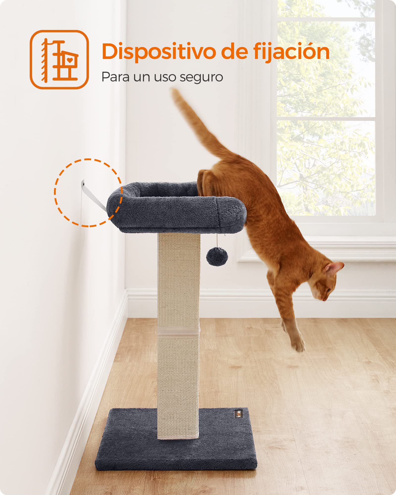 Feandrea Rascador para Gatos, Árbol para Gatos, Altura de 68 cm, Poste de Rascado con Plataforma, Poste de Sisal, con Pompón, Gris Oscuro MPCA022G01