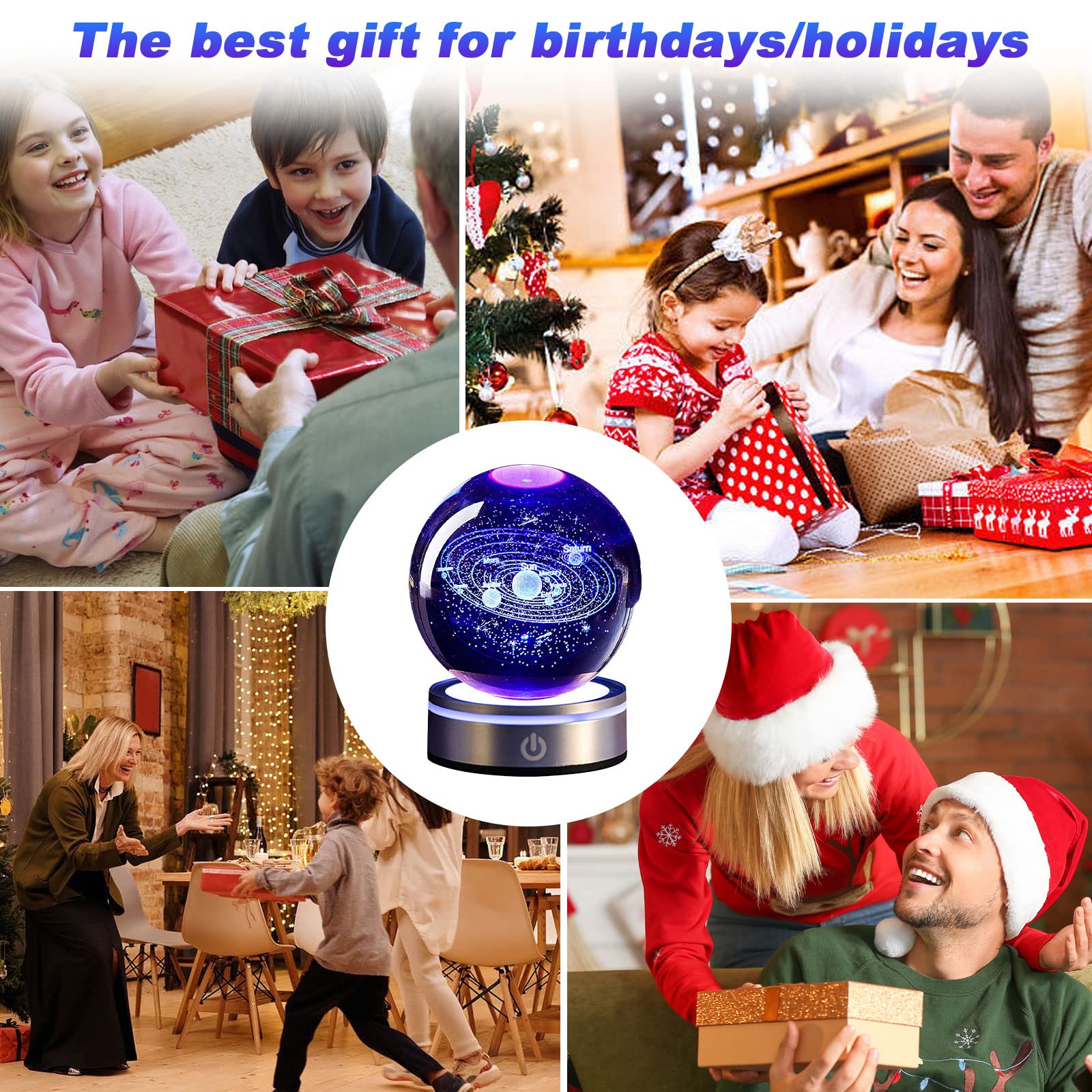 Bola de Cristal 3D, 8cm/3.15inch Sistema Solar Bola de Cristal Planetas Bola de Cristall con Base de la Lámpara del LED, Regalos de Astronomía de Planeta para Niños Adultos Amantes de la Astronomía