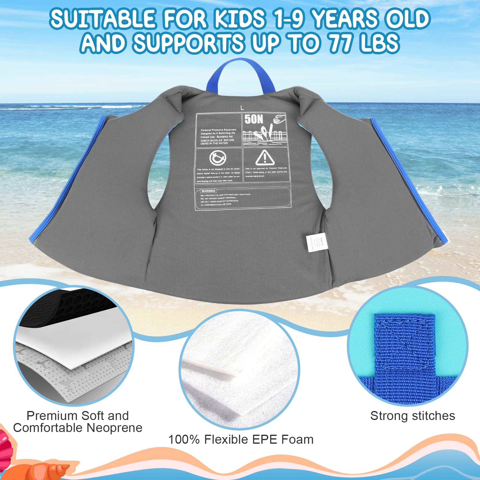 Chaleco de Natación PAETAE Neopreno Niños 1 a 9 Años