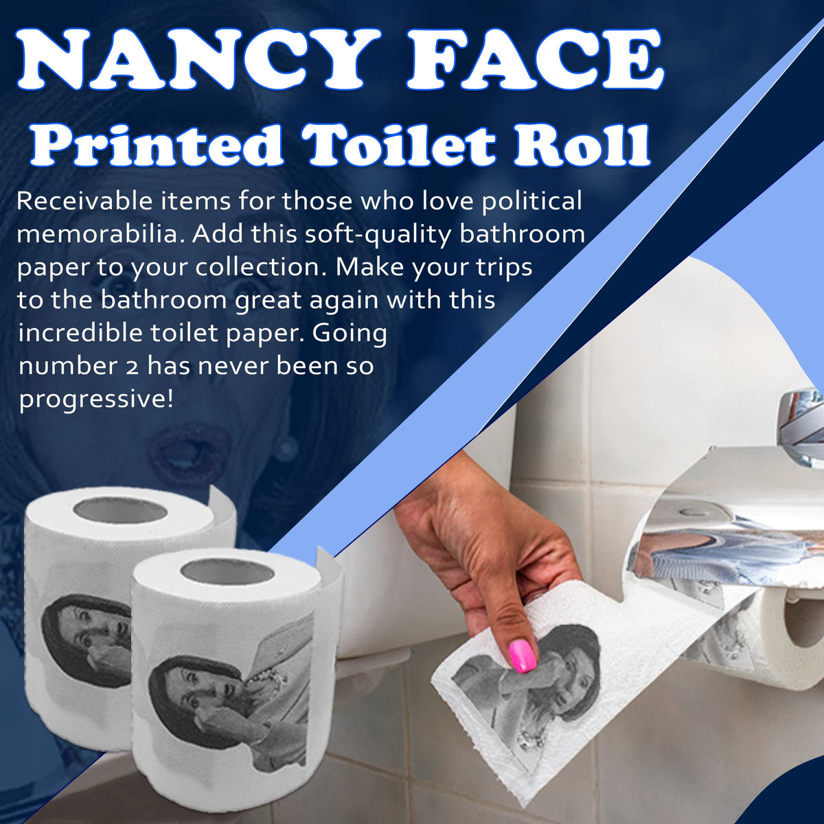 Rollo de Papel Higiénico Novedad Nancy Pelosi Divertido para Demócratas y Republicanos Paquete de 2 Unidades