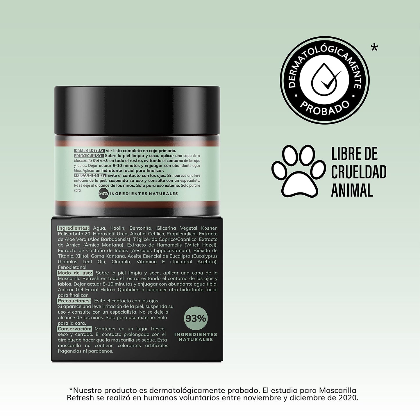 Mascarilla Facial Refrescante e Hidratante- Arcillas Puras (Kaolíin y Bentonita) + Aloe Vera+Xilitol- Limpia e Hidrata- Energiza y Suaviza-Desinflama y Refresca-Tonifica-93% Ingredientes Naturales- Piel Normal a Grasa- Sin Parabenos-Sin Fragancias Artific