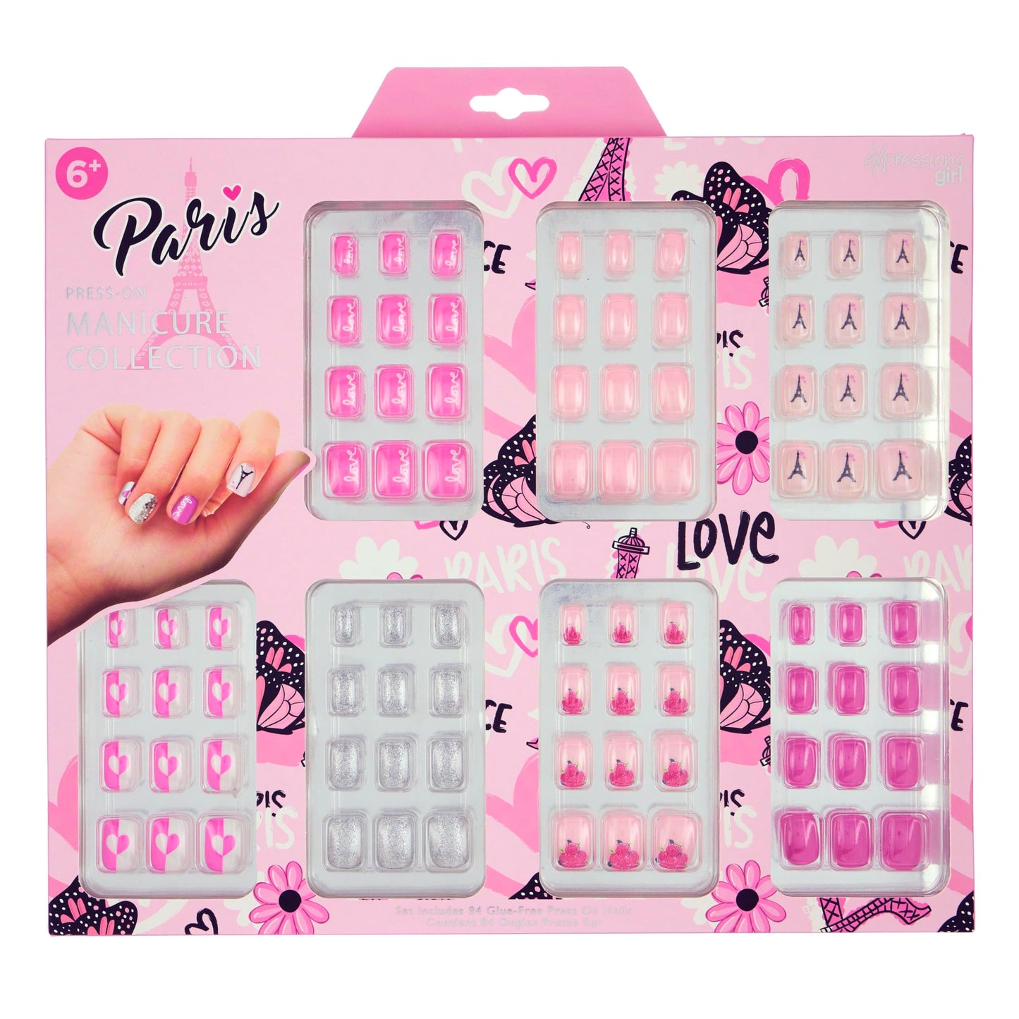 EXPRESSIONS Colección Manicura De 7 Días - Set De 84 Uñas Postizas Adhesivas Para Niñas, Diseños Novedosos Y Coloridos