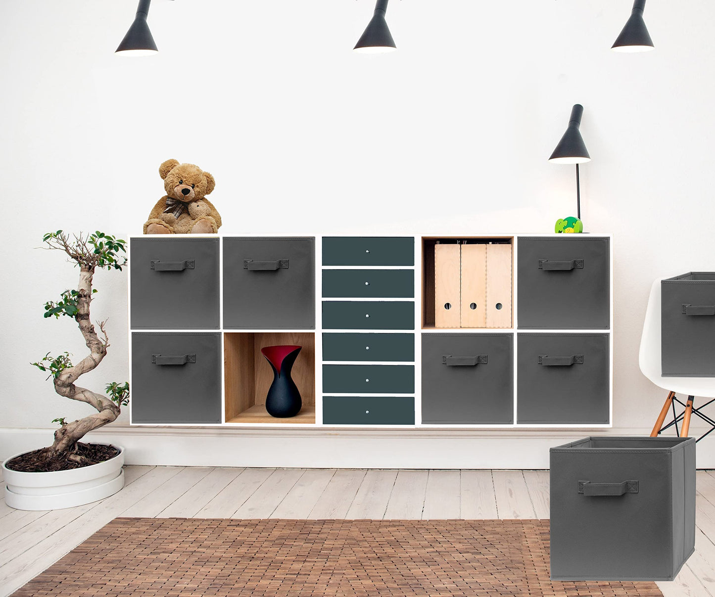 Pomatree Cubos de Almacenamiento de Tela - Paquete de 8 - Contenedores Organizadores de Almacenamiento de Cubos | Asas en Ambos Lados | Cubo de Almacenamiento Plegable para Hogar, Habitación de Niños