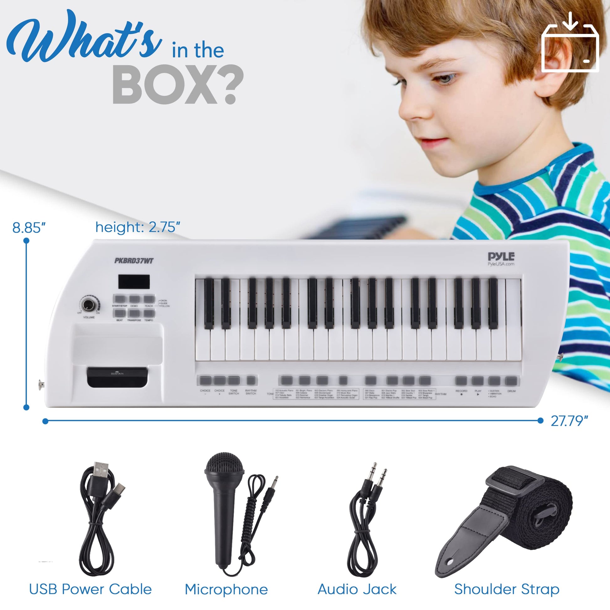 Teclado Electrónico Portátil Pyle Negro con Micrófono y Correa de Transporte