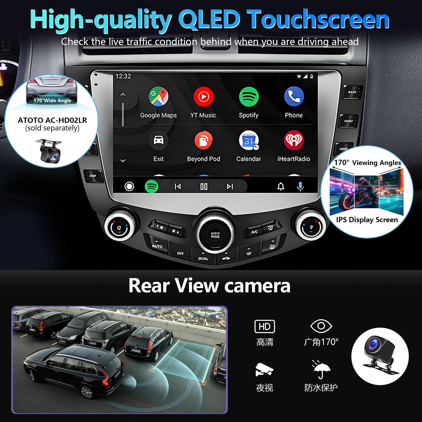 Compatible con Honda Accord 7 modelos de 2004 a 2007, audio para coche Android 12, visualización táctil de alta definición de 9 pulgadas, cámara de copia de seguridad de audio, reproductor multimedia