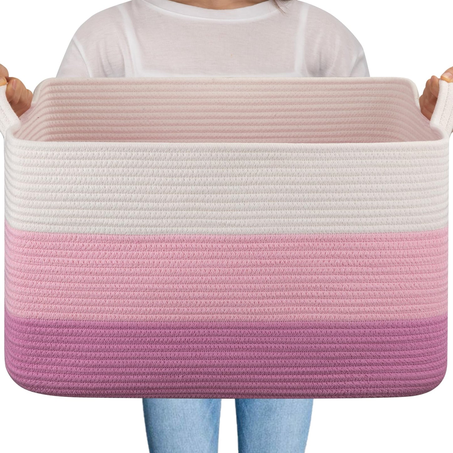 OIAHOMY Cesta Grande para Mantas, 65L Cesta de Lavandería Tejida de Cuerda de Algodón, Contenedor de Juguetes para Habitación de Bebé, Contenedor para Almacenamiento de Mantas en Sala de Estar, 20''×