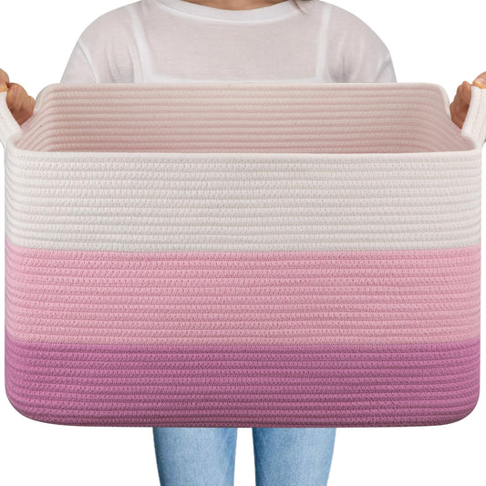 OIAHOMY Cesta Grande para Mantas, 65L Cesta de Lavandería Tejida de Cuerda de Algodón, Contenedor de Juguetes para Habitación de Bebé, Contenedor para Almacenamiento de Mantas en Sala de Estar, 20''×