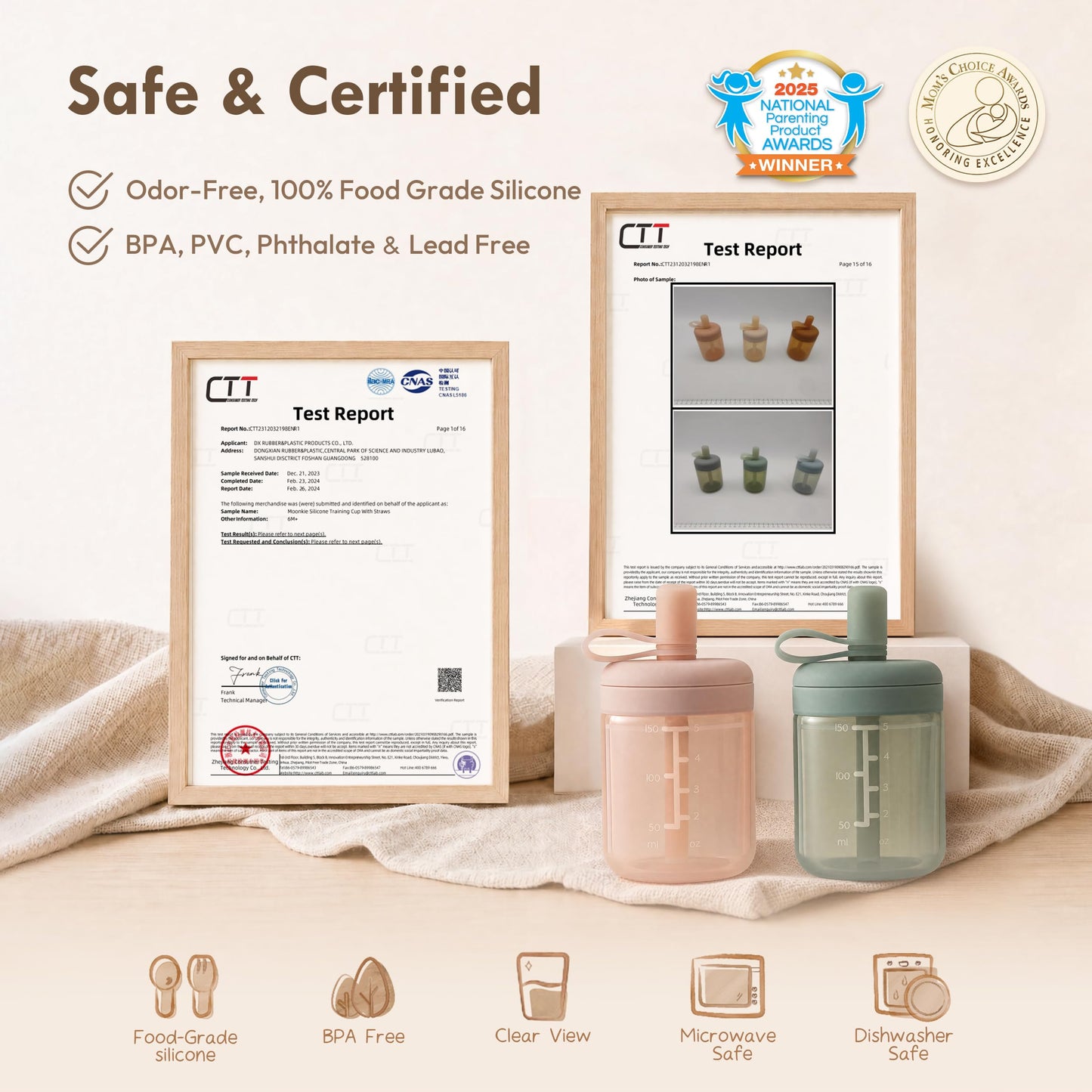 Moonkie Vaso para aprender a beber, botella con pajita, vaso de silicona para bebés y niños, vaso con pajita con tapa, a prueba de fugas, sin BPA, taza para bebés a partir de 6 meses, 5 oz (lila)