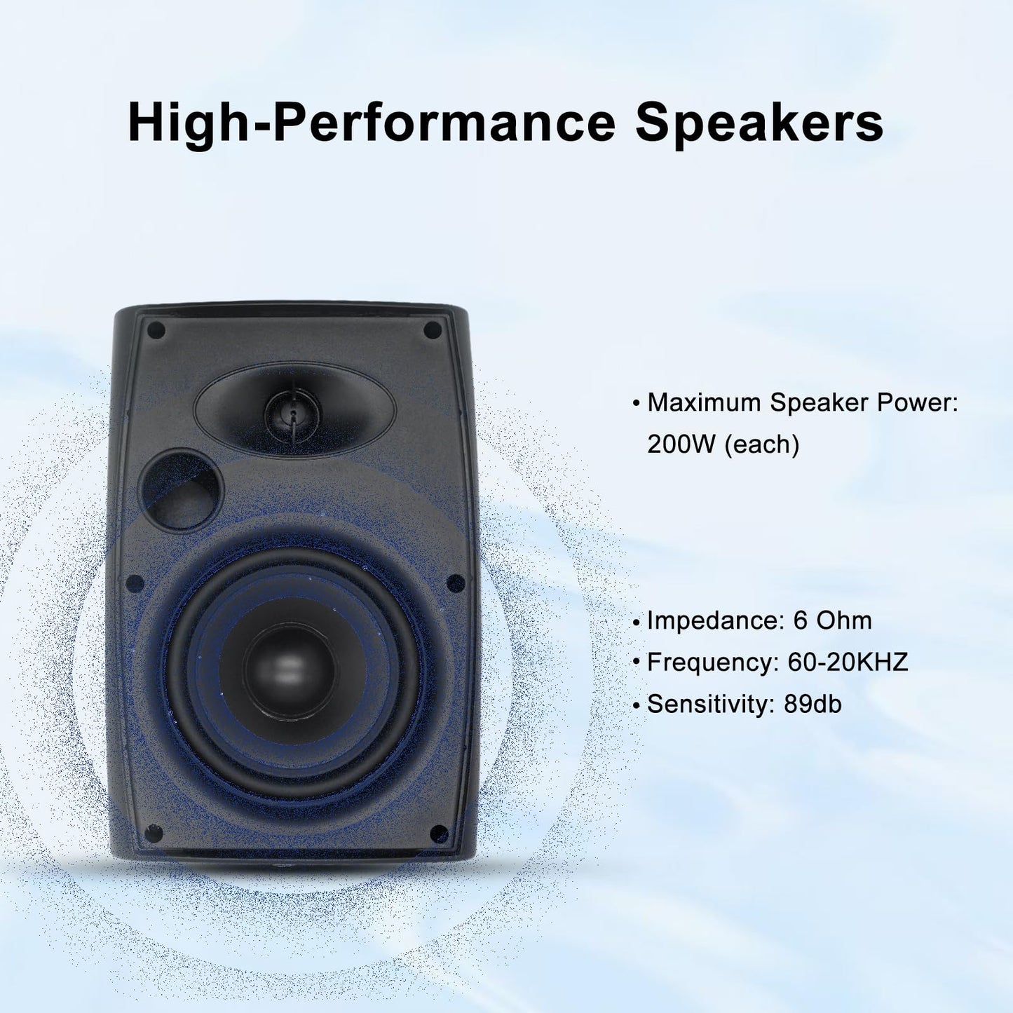 Herdio - Altavoces Bluetooth para Exteriores, de 6.5 Pulgadas, 800 W, con Cable, Impermeable, con Amplificador Multifuncional, Altavoz de Montaje en Pared, para Patio, hogar, Piscina, terraza, Patio