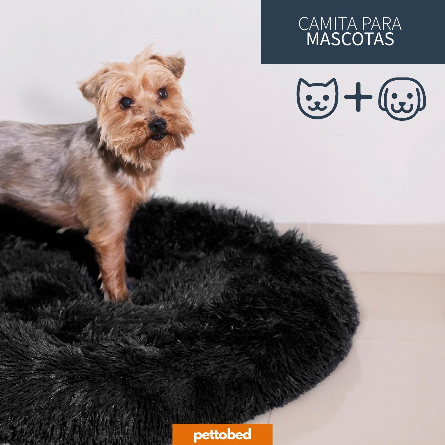 Cama para Perros PET TO BED Esponjosa Antiestrés Negra Medium