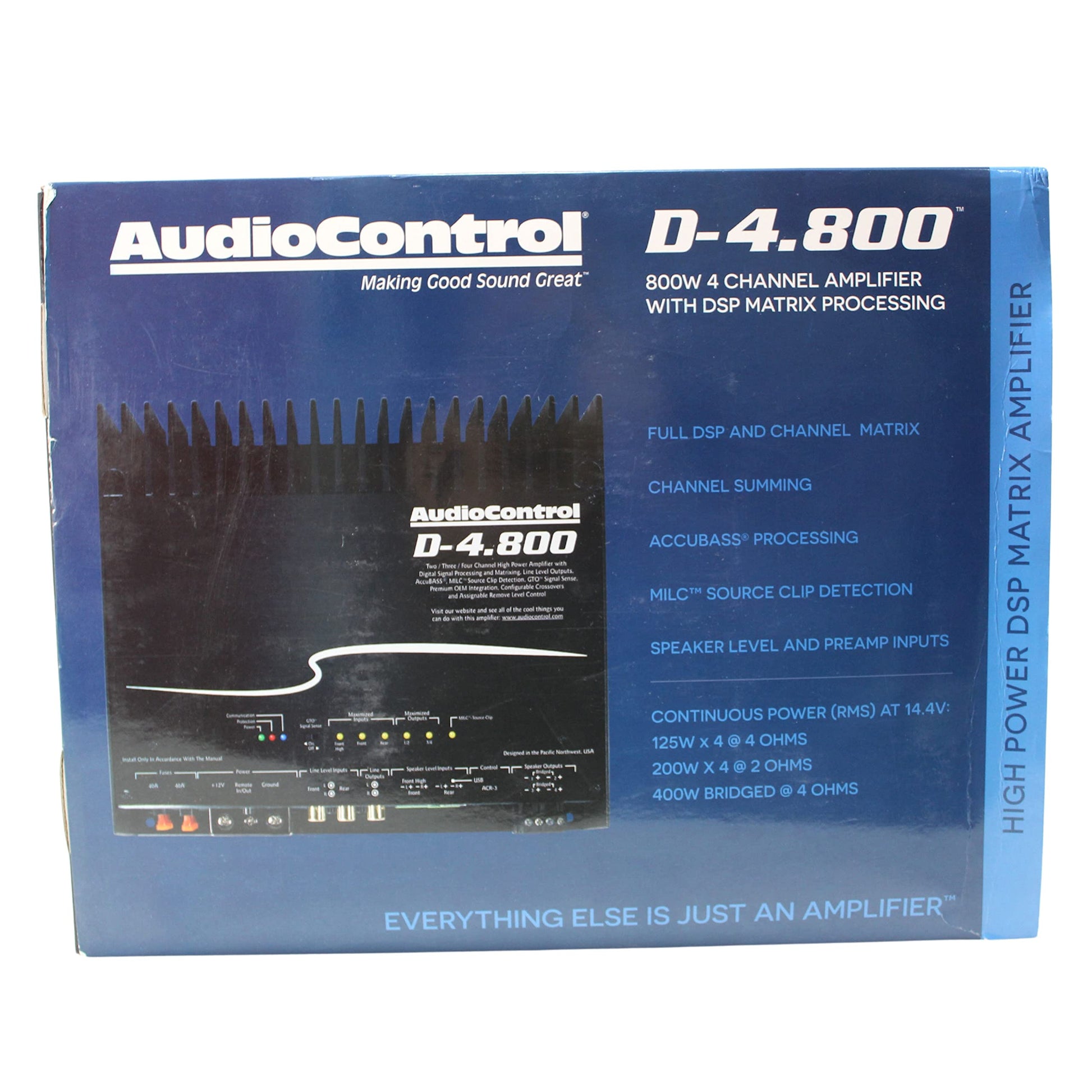 AudioControl D-4.800 Amplificador de alta potencia de 4/3/2 canales con DSP y matriz